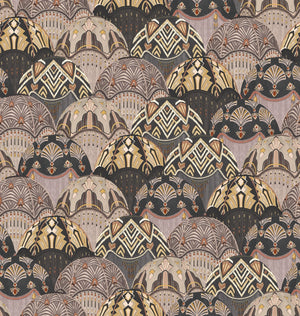 Silk Shades wallpaper by Brand McKenzie in grey, pattern detail of layered silk lampshades