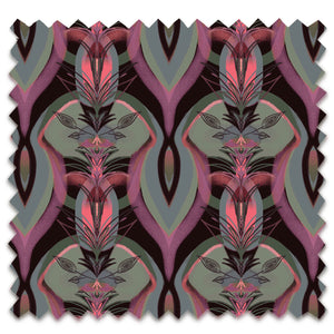 Soltar velvet by Tatie Lou in pink, flat sample of a Deco arch pattern