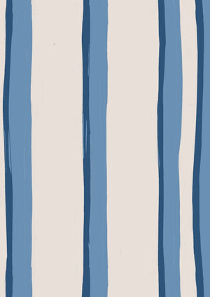 Somerset Stripes wallpaper by Annika Reed in blue, flat sample of painted stripes