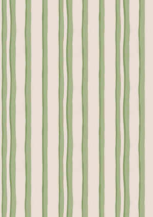 Somerset Stripes wallpaper by Annika Reed in green, full repeat of painted stripes