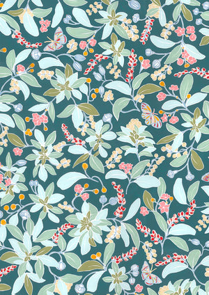 Sophia wallpaper by Claire de Quénetain in pink and green, full repeat of a hand-painted floral design