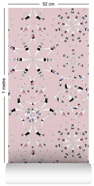 Splash wallpaper by Dupenny in pink, flat sample of synchronised swimmers