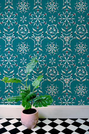 Splash wallpaper by Dupenny in teal, synchronised swimmers on a feature wall