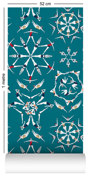Splash wallpaper by Dupenny in teal, full repeat of synchronised swimmers