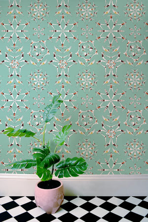 Splash wallpaper by Dupenny in aqua, synchronised swimmers in a styled room setting