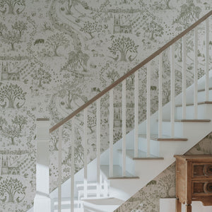 Daily Walk wallpaper by Studio Le Cocq in beige, a country toile in a hallway