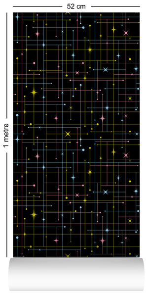 Star-Crossed wallpaper by Dupenny in black, flat sample of a star-crossed grid