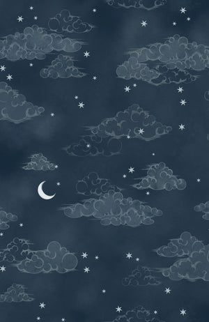 Starry Clouds wallpaper by Brand McKenzie in navy, close-up of soft clouds and stars