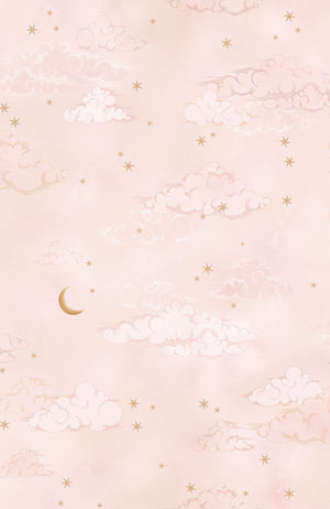 Starry Clouds wallpaper by Brand McKenzie in pink, detail of soft clouds and stars