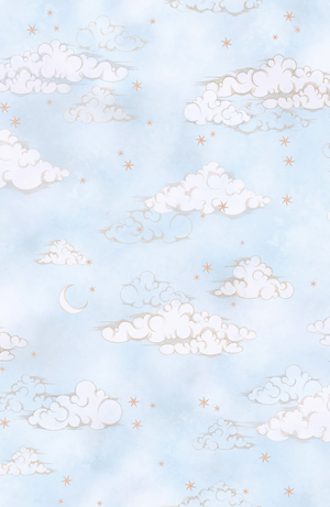Starry Clouds wallpaper by Brand McKenzie in blue, detail of soft clouds and stars