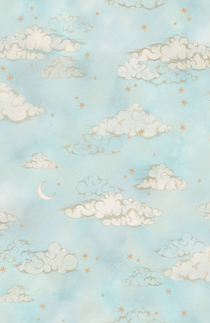 Starry Clouds wallpaper by Brand McKenzie in green and blue, close view of soft clouds and stars