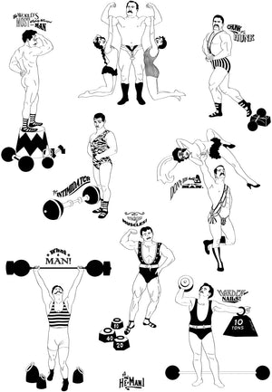 Strong Man wallpaper by Dupenny in black and white, flat sample of circus strongmen
