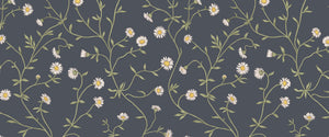 Daisy Chain wallpaper by Studio Le Cocq in navy, full repeat of trailing daisy chains
