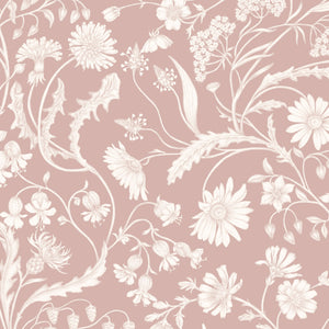 The Lost Garden wallpaper by Studio Le Cocq in pink, flat sample of a dense garden of flowers
