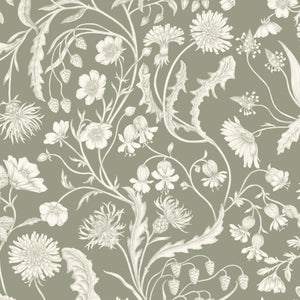 The Lost Garden wallpaper by Studio Le Cocq in terracotta, flat sample of a dense garden of flowers