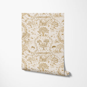 Daily Walk wallpaper by Studio Le Cocq in gold, roll showing a country toile