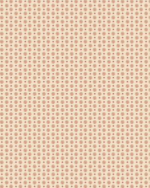 Sunshine Masquerade wallpaper by Annika Reed in cream and red, full repeat of sun and mask motifs