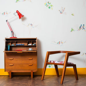 She Chose Science wallpaper by The Monkey Puzzle Tree in white, pixelated birds behind a desk in a home office