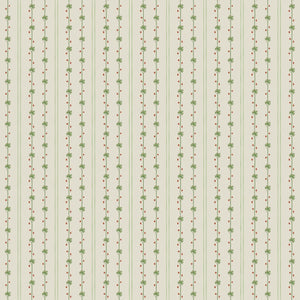 Tetris wallpaper by Annika Reed in cream and green, full repeat of tiny sprigs in a grid
