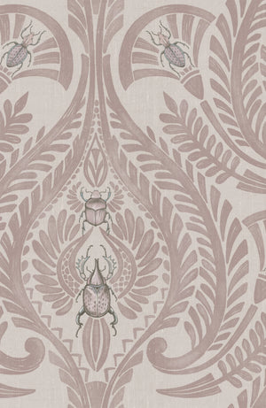 The Great Damask wallpaper by Brand McKenzie in pink, pattern detail of a large-scale damask
