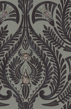 The Great Damask wallpaper by Brand McKenzie in charcoal, detail of a large-scale damask