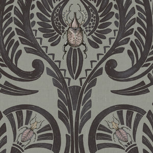 The Great Damask wallpaper by Brand McKenzie in charcoal, close-up of a large-scale damask