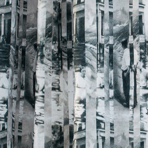 Between Certainty and Oblivion linen by The Monkey Puzzle Tree in black and white, flat sample
