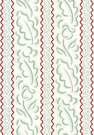 Therese wallpaper by Claire de Quénetain in green, full repeat of wavy stripes