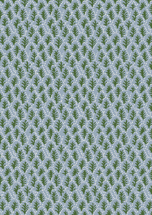 Trees II wallpaper by Parker and Jules in blue, flat sample of tiny stylised trees