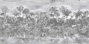 Tropical Reflections wallpaper by Brand McKenzie in black and white, detail of palms reflected in water