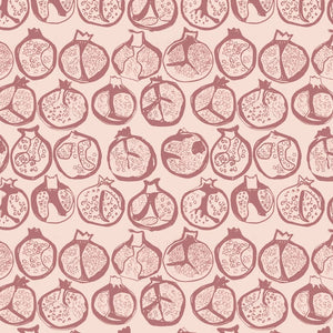 Pomegranate wallpaper by Annika Reed in pink, flat sample of pomegranates