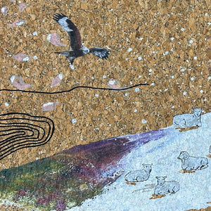 Up Hill Down Dale cork wallpaper by The Monkey Puzzle Tree in beige, detail of a landscape on cork
