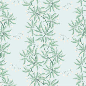 Vivienne linen by Claire de Quénetain in blue, flat sample of bamboo-like leaves