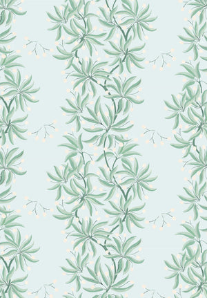 Vivienne linen by Claire de Quénetain in blue, flat sample of bamboo-like leaves