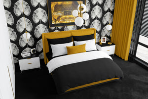 Empress Fan wallpaper by Liberty James Studio in white, art deco fan leaves in a bedroom