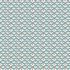 Wiggly Squiggly wallpaper by Annika Reed in teal and red, full repeat of wiggly waves