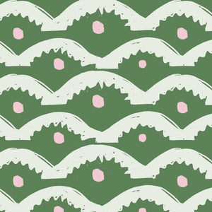 Wiggly Squiggly wallpaper by Annika Reed in green, pattern sample of wiggly waves