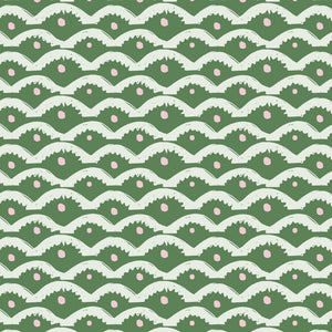 Wiggly Squiggly wallpaper by Annika Reed in green, full repeat of wiggly waves