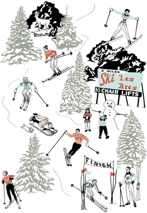 Winter Sports wallpaper by Dupenny in black and white, flat sample of vintage winter sports