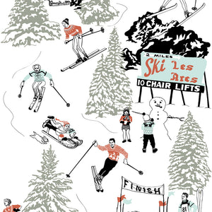 Winter Sports wallpaper by Dupenny in black and white, full repeat of vintage winter sports