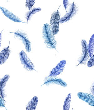 Newtown Creek wallpaper by XV Interiors in blue, pattern sample of drifting feathers