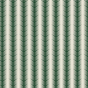 Ziggy linen by Parker and Jules in white and green, flat sample of a chevron zigzag weave
