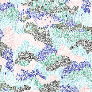 A Discreet Revival wallpaper by Claire de Quénetain in black, full repeat of a hand-painted floral design