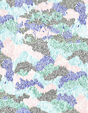 A Discreet Revival wallpaper by Claire de Quénetain in black, full repeat of a hand-painted floral design