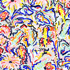 A Joyful Blossom wallpaper by Claire de Quénetain in black, full repeat of a hand-painted floral design