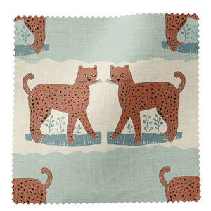 A Leopard Never Changes His Spots Linen Fabric in Blue