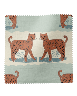A Leopard Never Changes His Spots Linen Fabric in Blue