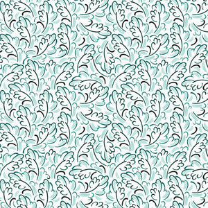 A Light Wind linen by Claire de Quénetain in green, full repeat of a hand-painted floral design