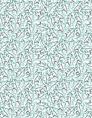 A Light Wind linen by Claire de Quénetain in green, full repeat of a hand-painted floral design