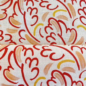 A Light Wind linen by Claire de Quénetain in red, flat sample of a hand-painted floral design
